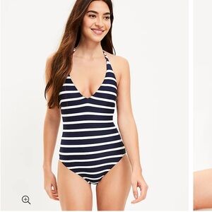 NEW Loft Beach Striped Plunge One Piece Swimsuit